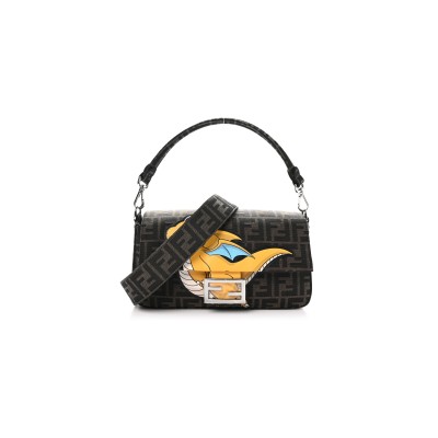 FENDI X FRGMT POKEMON BAGUETTE NM BAG EMBELLISHED ZUCCA CANVAS MEDIUM BROWN 330019 (27*15*6cm)